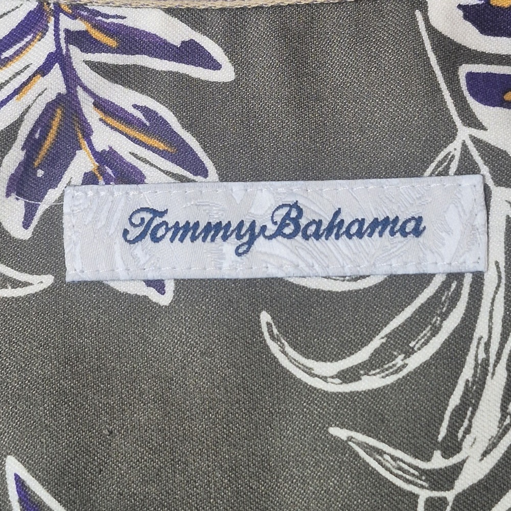 Tommy Bahama Men's XL Silk Hawaiian Camp Shirt Olive Green Purple Floral Tropic - Picture 5 of 7